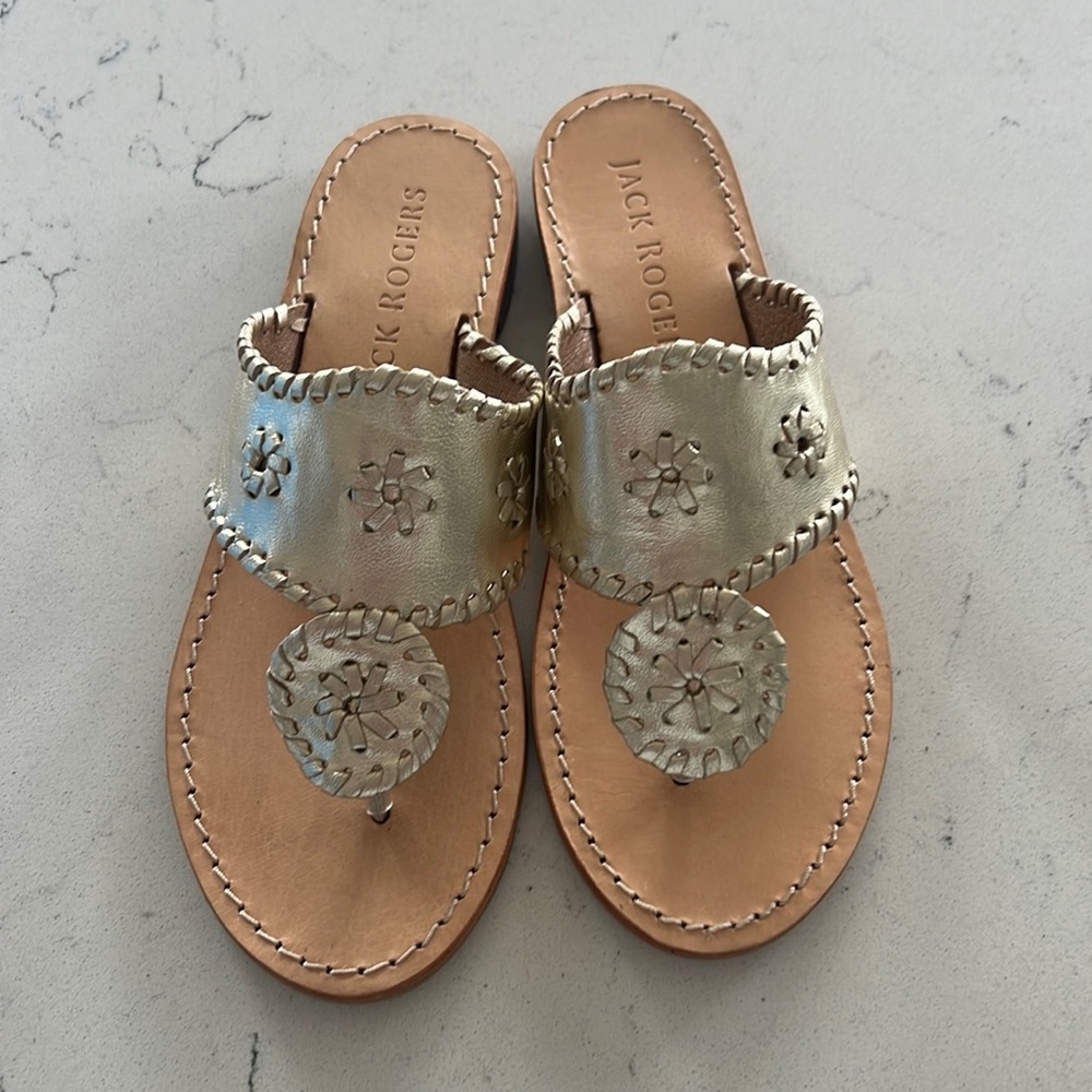 Jack Rogers Girls' 'Sparkle' Gold Classic Sandals, Size 4 **New**